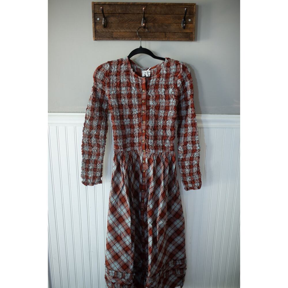 Anthropologie Damson Madder Posey Smocked Long-Sleeve Cotton Midi Dress 4 - Picture 2 of 5